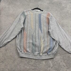 St. Croix Knits Sweater Mens XL‎ Gray Pullover Geometric Crewneck 90s Textured
